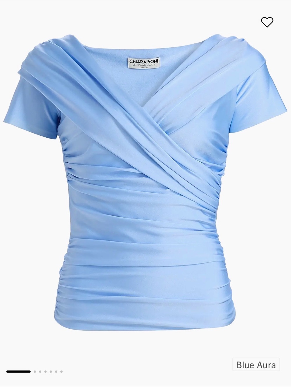 Chiara Boni La Petite Robe Manju Draped Short-Sleeve Top, Size 6 , Blue